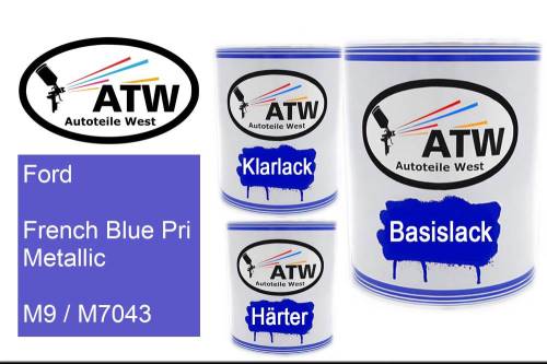 Ford, French Blue Pri Metallic, M9 / M7043: 1L Lackdose + 1L Klarlack + 500ml Härter - Set, von ATW Autoteile West.